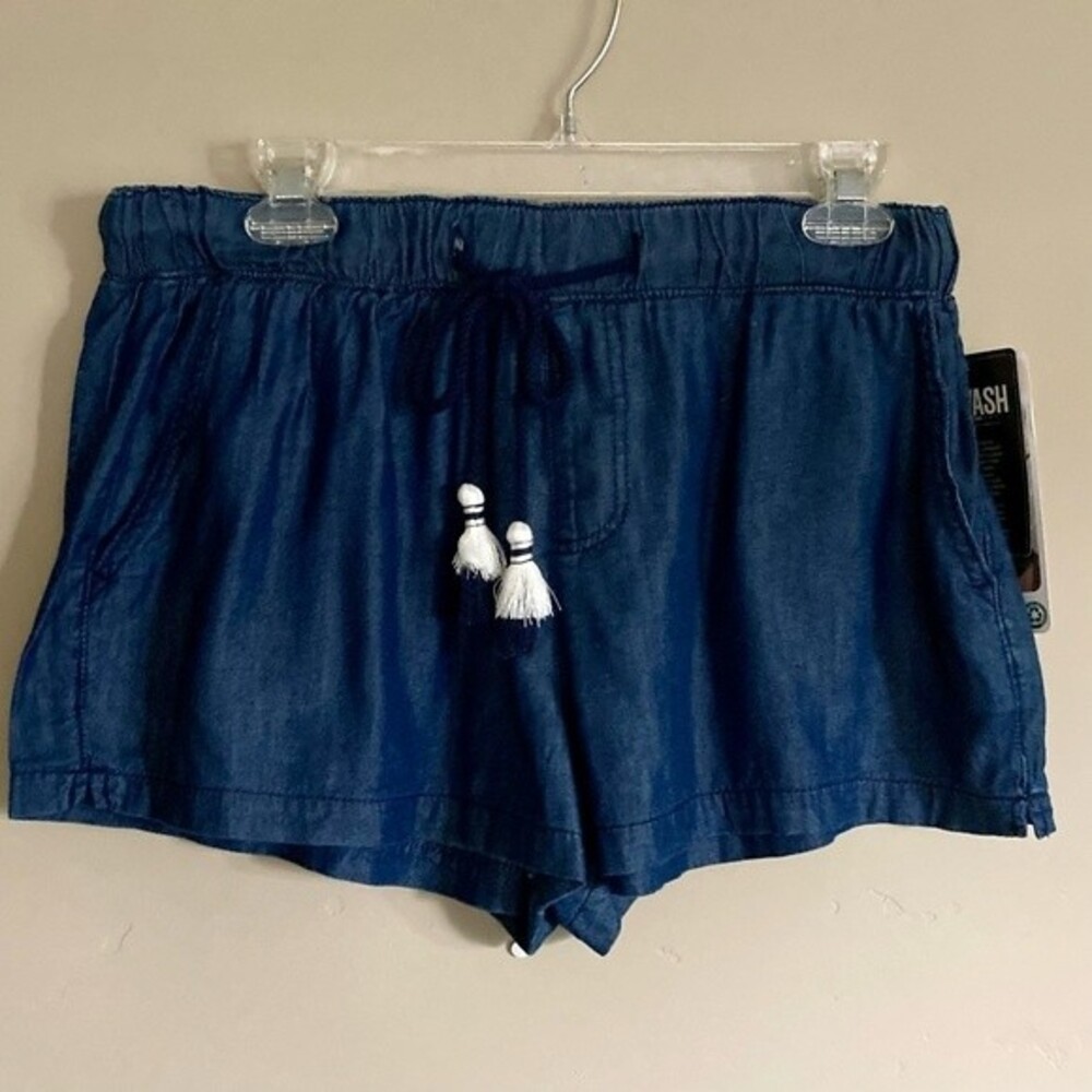 NEW Rewash Junior Chambray Blue Denim Tassel Boho Festival Beach Shorts Size L